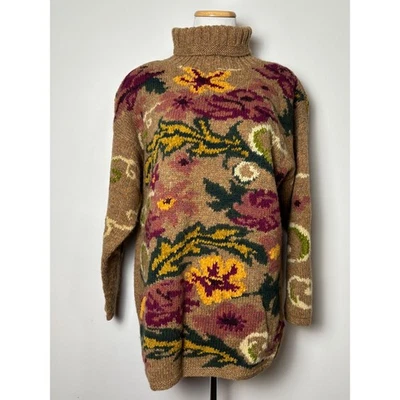 Suéter Express Tricot De Colección Lana Tejido a Mano Cuello Alto XS Gran Tamaño Cabaña Floral Foto 1 de 4