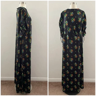 ASOS Maternity Floral City Maxi Tea Dress Women's 16 Modest Slit Cinch Black NWT - Image 1 of 4
