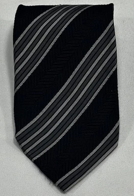 Corbata Giorgio Armani 100 % seda lujo Repp negro gris a rayas Italia leer Foto 1 de 4