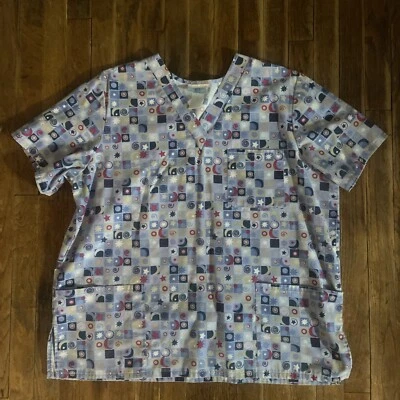 Women’s SB Scrubs XL Multi Colored Moon & Stars Scrub Top. Pre Owned.  - Image 1 of 2