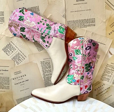 Free People MOMO Selina Embroidery Western Boot Floral Silk Ivory 39/9 NEW - Image 1 of 4