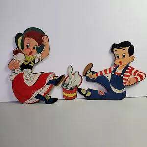 Jack and Jill Pressed Cardboard Vintage Wall Hanging Disney 3 Pieces 1960 Nursey - Picture 1 of 10