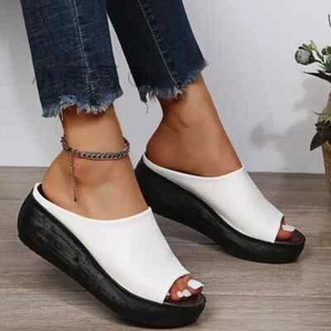 Fashionable Thick Bottom Slippers Women's Fish Mouth Summer Shoes Rubber Outsole - Picture 1 of 7
