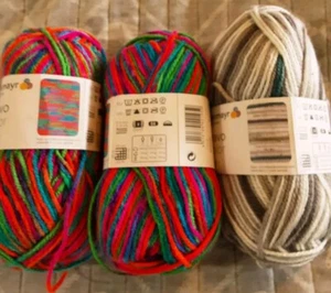 3 New Schachenmayr Bravo Color Yarn (2 #00095Multi Color Self Striping-1 #02108) - Picture 1 of 3