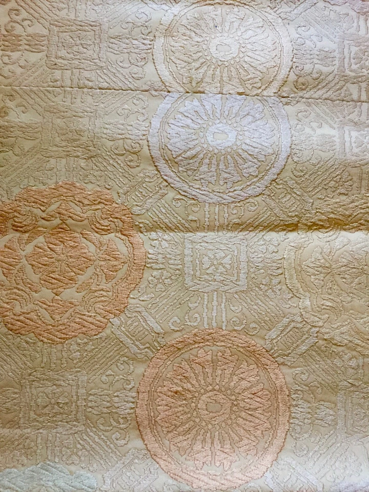 Vintage Asian style table runner Jacquard silk embroidered beige/pink long 68x12 - Image 1 of 4