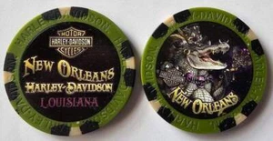 NEW ORLEANS HARLEY-DAVIDSON (LA) WIDE FC Gator Army Green/Black Poker Chip - Picture 1 of 3