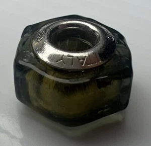 Murano Italy 925 Sterling Silver Glass Slide Bubble Bead Charm Dark Green Foil - Picture 1 of 8