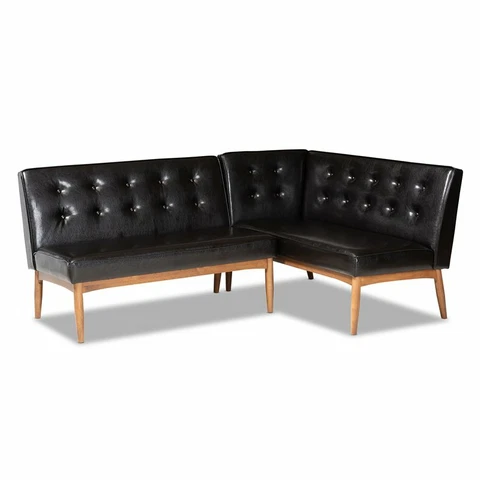 Baxton Studio Arvid Dark Brown Faux Leather 2-Piece Wood Dining Sofa Bench Cover