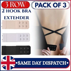 Bra Extender 3 PACK Ladies Bra Extension Black White Nude 2 Hook Underwear - Picture 1 of 19