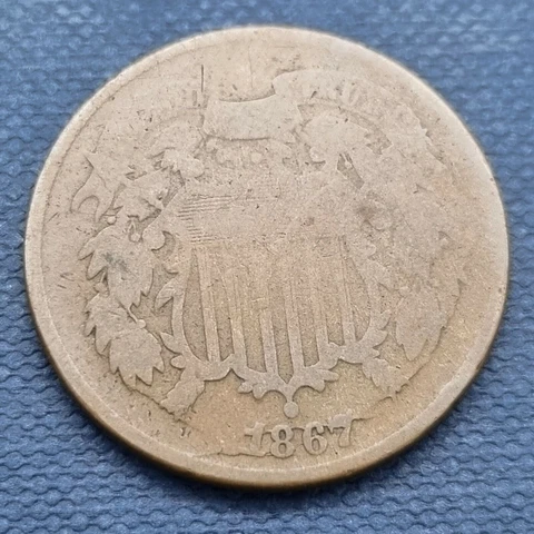 1867 Two Cent Piece 2c Circulated Huge Die Break on Obverse #40357 Cover