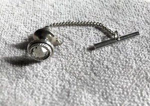 Vintage Swank Tie Pin Tack Clear Rhinestone with Chain and Bar Silver Tone - Picture 1 of 3