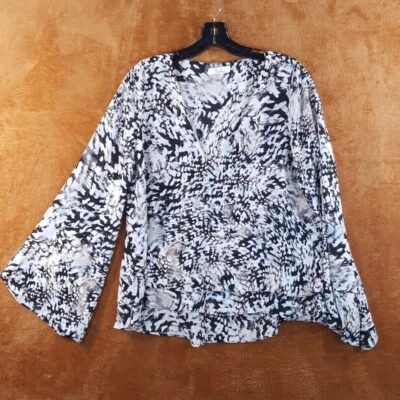 PARKER Top Mujer Pequeño Negro Blanco Pullover Cuello Fluido Abstracto Manga Ancha Foto 1 de 4