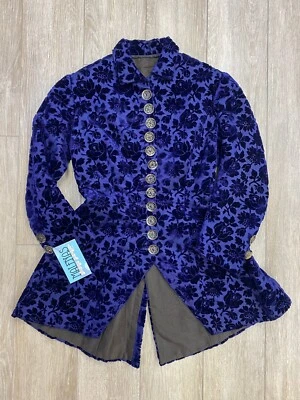 Antique Victorian blue floral velvet ladies jacket overcoat original buttons - Image 1 of 4