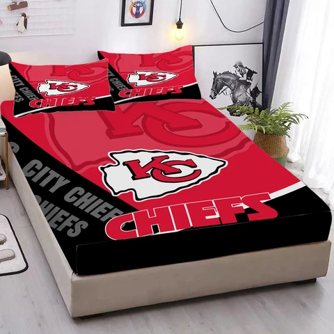 Kansas City Chiefs Fitted Sheet Deep Pocket Bed Sheet Pillowcase Bedding Set New Cover