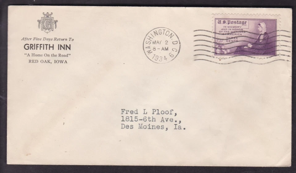 GRIFFITH INN, RED OAK, IOWA 1934 "A HOME ON THE ROAD" - Image 1 of 1