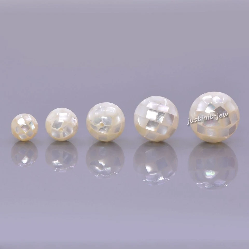 8mm to 16mm Mother Of Pearl MOP White shell mosaic ball round loose beads - Image 1 of 1
