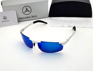 Gafas de sol polarizadas Mercedes Benz brazo flexible de metal deportivas sin montura plateadas azules MB6 - Imagen 1 de 9