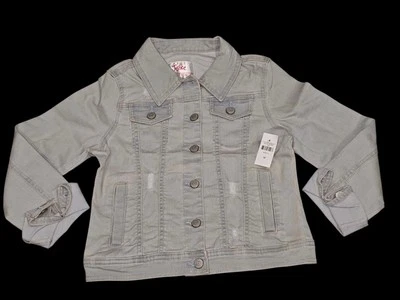 Nova Jaqueta Jeans Justice Girls 12 Azul Claro Casaco Escolar Desgastado Elástico - Imagem 1 de 4