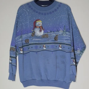 Felpa Vintage Artigiani Sunshein Design AOP Pupazzo di Neve Natura Taglia XL - Foto 1 di 9