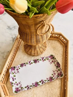 Grace's Teaware 11" x 5.5" Tea Service Tray Purple Floral Gold Trimmed - Image 1 of 4