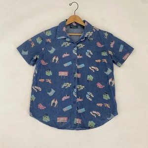 Vintage Lemon Grass Jeanshemd Damen Medium Print Schuhe Geldbörsen Neuheit Oma M - Bild 1 von 8