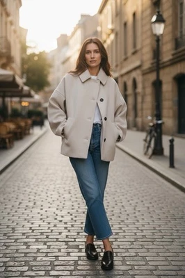 la radoute Collection Short Boxy Oversized Wool Blend Jacket Button Close Size M - Image 1 of 4