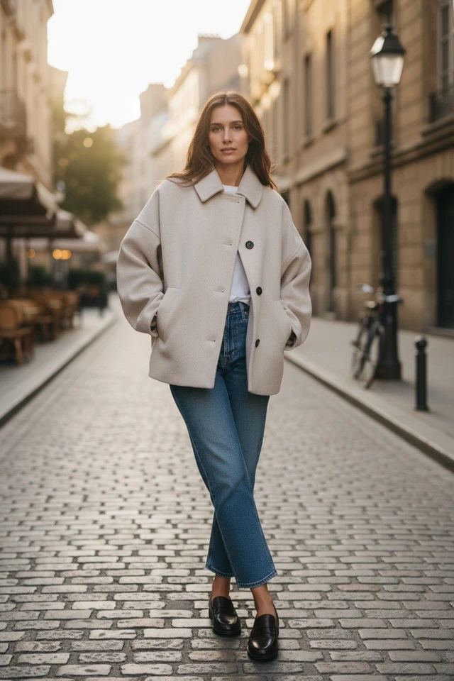 la radoute Collection Short Boxy Oversized Wool Blend Jacket Button Close Size M - Image 1 of 4