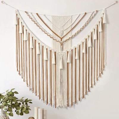 Large Macrame Wall Hanging Boho Geometric Art Woven Cotton Tapestry Wall Deco... - Image 1 of 4