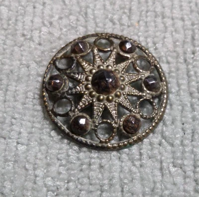 Vintage Antique Pierced Metal Button STEEL FACETED STAR PATTERN - Image 1 of 3