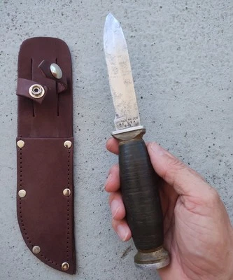 VINTAGE SCHRADE WALDEN MODEL H-15 NY, USA FIXED BLADE, 9.25” OA W/LEATHER SHEATH - Image 1 of 4