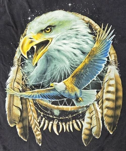 DOM Bald Eagle Dream Catcher Mens Graphic Black T-Shirt Size XL - Picture 1 of 3