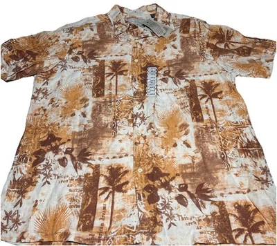 NWT Margaritaville Men's XL Hawaiian Palm Shirt Silk Linen Blend Short Sleeve - Image 1 of 4