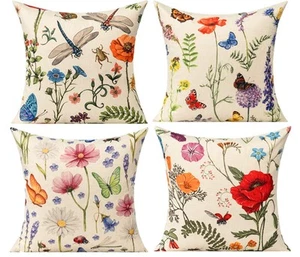 Outdoor Patio Throw Pillow Covers 18x18 Set of 4 Spring Summer Garden Flowers... - Picture 1 of 5