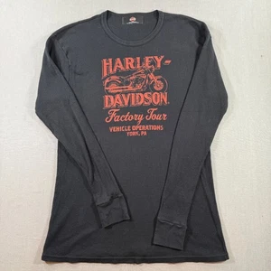 Harley Davidson Long Sleeve Thermal Shirt Mens LT Black Waffle Knit USA - Picture 1 of 8