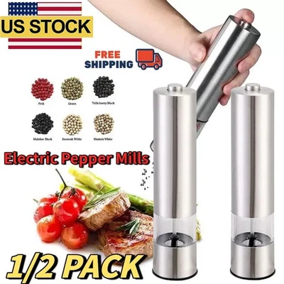 1/2 PCS Electric Salt Pepper Grinder Mill Shakers Set Adjustable Stainless Steel - Image 1 of 4