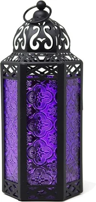 VELA LANTERNS 10.5" Purple Gothic Moroccan Candle Lantern Decorative Candle Hold - Image 1 of 4