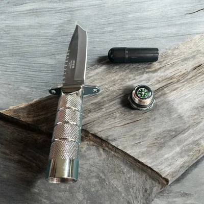 SURVIVOR 8.5" HOJA FIJA DENTADA INVERSA CON SUPERVIVENCIA, BRÚJULA + FUNDA HK-690S Foto 1 de 4