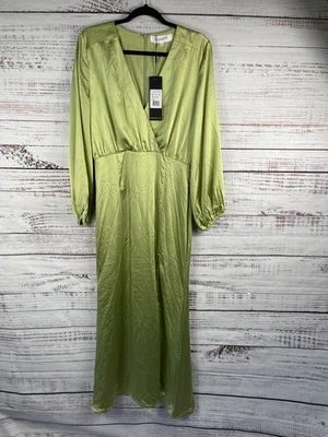 Elliatt Kai Maxi Dress Womens Medium Avocado Long Sleeve V Neck Front Slit - Image 1 of 4