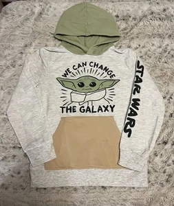 Star Wars Baby Yoda Gray and Green Hoodie with Brown Pocket Boys Size Medium GUC - Picture 1 of 14