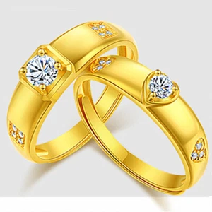 18ct Gold Plated Unisex Shiny Crystal Open Adjsustable Wedding Band Couples Ring - Picture 1 of 8