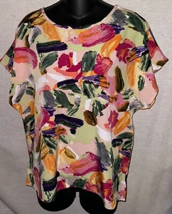 Markenlos Mehrfarbig Abstrakt Blumendruck Flügelärmel Top - XL - Bild 1 von 5