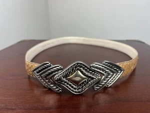 VTG 80s Small Boho Snakeskin Belt Interlocking Metal Silver Statement Buckle - Picture 1 of 5