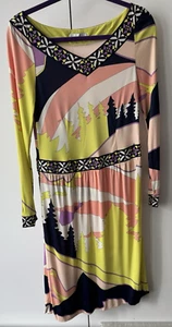 VESTIDO JERSEY SEDA CUELLO EN V MUJER EMILIO PUCCI - ABSTRACTO - TALLA: 44 - EXCELENTE ESTADO - Imagen 1 de 6