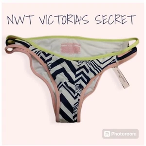 NWT Victoria's Secret Strappy Cheeky Geometric Bikini Bottom Large Blue Pink VS - Picture 1 of 3