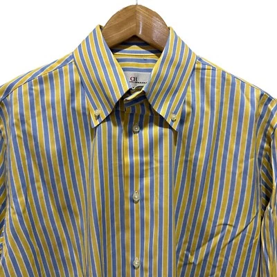 Camisa de vestir Carolina Herrera para hombre talla 16,5 con botones azul/amarillo a rayas usada en excelente estado Foto 1 de 4