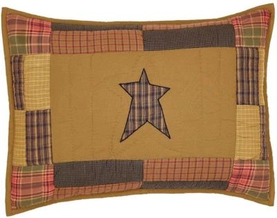 Almohada Stratton Estándar Falsa Acolchada a Mano Estrella Retazos Caqui Tostado Rojo + Verde Foto 1 de 2