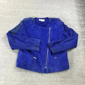 Sandro Paris  Jacket Womens 3 Suede Leather Asymmetric Zip Jacket Blue - Picture 1 of 11