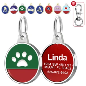 Personalized Dog Tag Engraved Pet Puppy Cat ID Name Round Tags Bone/Paw Pattern - Picture 1 of 22