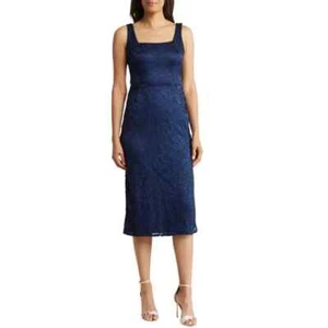 Sam Edelman Women's Lace Open Mack Sleeveless Midi Dress Navy Size 6 - NWT - Picture 1 of 17