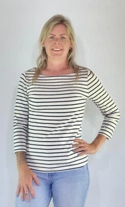 HOBBS 3/4 Slv Sonya Jersey Striped Top Semi Fit Hip Navy/White (A192)RRP£39 - Picture 1 of 11